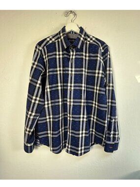 Robert Graham Mens Tailored Blue Plaid Long Sleeve Button-Down Shirt Large NWOT